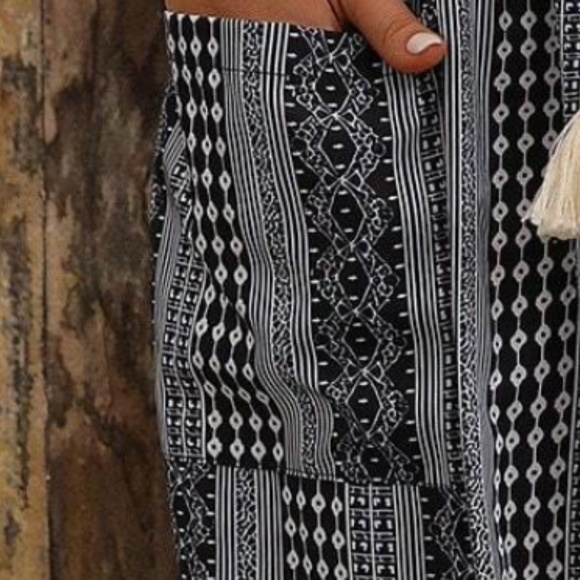Boho Black Geo Print Stretch Waist Joggers - Picture 3 of 6